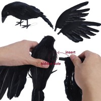 Yofit Halloween Crows Decorations 2 Pcs Extra Large Realistic Crows Artificial Ravens Black Feather Birds Prop For Indoor Outd