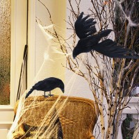 Yofit Halloween Crows Decorations 2 Pcs Extra Large Realistic Crows Artificial Ravens Black Feather Birds Prop For Indoor Outd