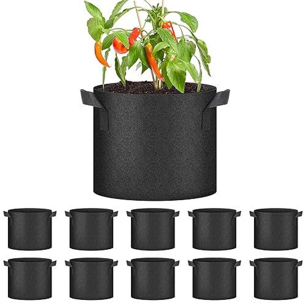 Yssoa 10Pack 7 Gallon Grow Bags Tomoato Plant Pots With Handles Aeration Nonwoven Febric Heavy Duty Gardening Planter For Ve