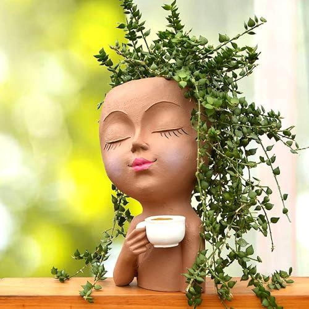 Face Flower Pot Head Planter  Small Plant Pots  Planters For Indoor Plants  Plant Pot With Drainage  Succulent Flower Pots Face Planter Gifts For Women Mom Sister  Coffee Table Decor  Brown Vase Decor