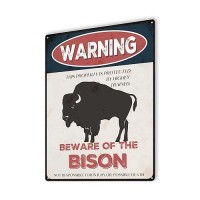 Beware Of Bison Sign 12X16 Inch Animal Metal Signs For Yard Farm Zoo Forest Vintage Outdoor Warning Sign Decor