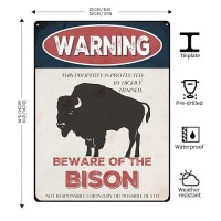 Beware Of Bison Sign 12X16 Inch Animal Metal Signs For Yard Farm Zoo Forest Vintage Outdoor Warning Sign Decor