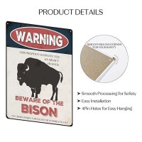 Beware Of Bison Sign 12X16 Inch Animal Metal Signs For Yard Farm Zoo Forest Vintage Outdoor Warning Sign Decor