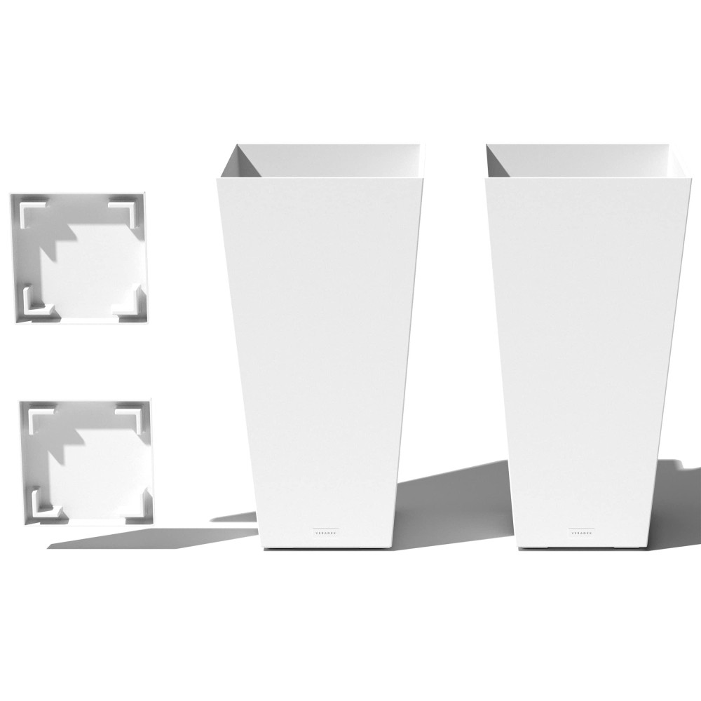 Veradek Vresin Indooroutdoor Taper Planter White 30 Inch 2 Pack With 2 Saucer Trays