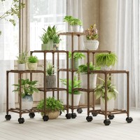 Bamworld Plant Stand With Wheels For Indoor Plants Wood Outdoor Tiered Plant Shelf Corner Ladder Plant Holder Table Plant Pot St