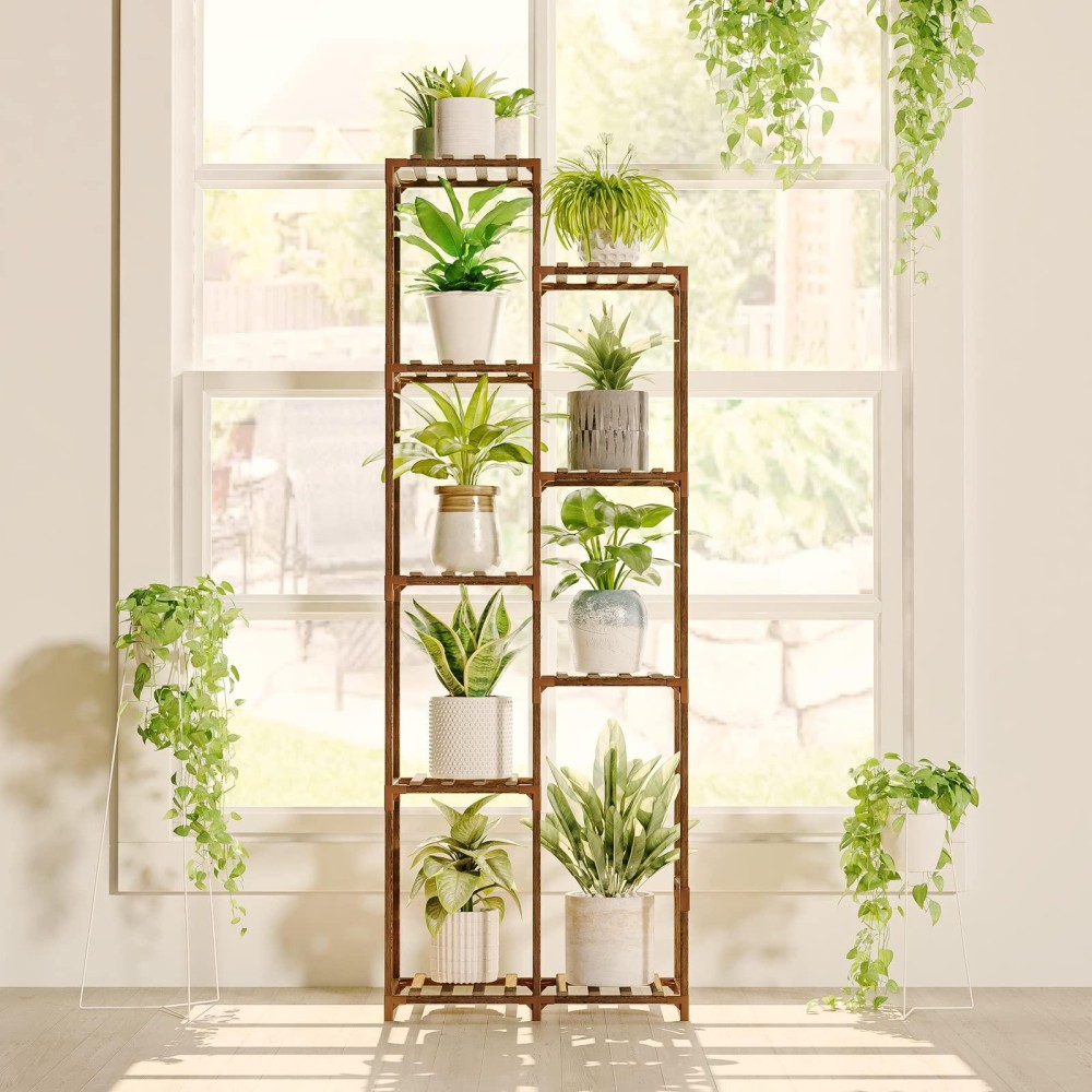 Bamworld Tall Plant Stand For Indoor Plants Outdoor Corner Plant Shelf Flower Stands For Living Room Balcony And Garden