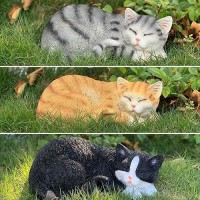 Garden Decor Cat Statue Outdoor Statue  Cat Figurines Garden Statues & Sculpture Decoration  Larger Grey Sleeping Cat Statue Outdoor Decor For Patio  Porch And Lawn  Cat Gifts For Cat Lover And Women