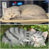 Garden Decor Cat Statue Outdoor Statue  Cat Figurines Garden Statues & Sculpture Decoration  Larger Grey Sleeping Cat Statue Outdoor Decor For Patio  Porch And Lawn  Cat Gifts For Cat Lover And Women