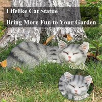 Garden Decor Cat Statue Outdoor Statue  Cat Figurines Garden Statues & Sculpture Decoration  Larger Grey Sleeping Cat Statue Outdoor Decor For Patio  Porch And Lawn  Cat Gifts For Cat Lover And Women