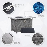 60000 Btu Wicker Gas Fire Pit Outdoor Fire Pit Table 45 Inch Fire Pits For Outside With Woodgrain Marble Tabletop Fire Pit Cover