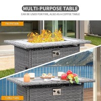 60000 Btu Wicker Gas Fire Pit Outdoor Fire Pit Table 45 Inch Fire Pits For Outside With Woodgrain Marble Tabletop Fire Pit Cover