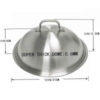 Griddle Accessories - Heavy Duty 12 Inch Round Basting Cover - Stainless Steel - Cheese Melting Dome And Steaming Cover - Best For Use In Flat Top Grill Cooking Indoor Or Outdoor  0.6Mm Thickness