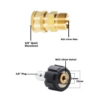 Liulo Tool Pressure Washer Quick Connect Kit Quick Disconnect Kit M22 14Mm Metric Male Thread Quick Connector M22 To 38 Qu