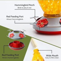 Birdkiss Hummingbird Feeder  Hand Blown Glass Hummingbird Feeders For Outdoors  Never Fade  28 Fluid Ounces  4 Feeding Metal Stations  Garden Backyard Decorative  Present For Mom(Red&Yellow)