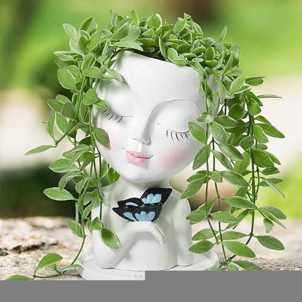 Cowatm Face Planters Pots Head For Indoor Outdoor Planter Pot With Butterfly Succulent Planter With Drainage Hole Cute Lady Fac