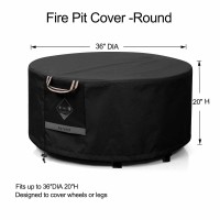 Qhhome Fire Pit Cover Round Super Waterproof 36 D X 20 H Outdoor Round Firepit Cover 600D Strong Tear Resistant Upf 50 F