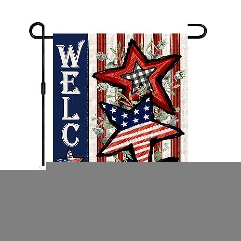 Independence Day 4Th Of July Garden Flag Burlap 12X18 Inch Double Sided Patriotic American Stars And Stripes Yard Outdoor Decor