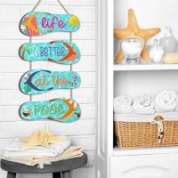 Panelee Swimming Pool Hanging Wooden Sign Summer Slippers Wall Hanging Decor Sign Flip Flop Pool Decorations Outdoor Decorative