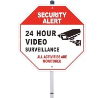 Heiokey 24 Hour Video Surveillance Sign With Stake 10 X 10 All Activities Are Monitored Warning Sign With 28 Inches Post Alumi