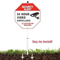 Heiokey 24 Hour Video Surveillance Sign With Stake 10 X 10 All Activities Are Monitored Warning Sign With 28 Inches Post Alumi