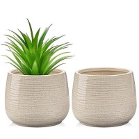 Ceramic Plant Pots 5.3 Inch Set Of 2  Flower Plants Pot With Drainage Holes White Planter Garden Pot For Succulent Cactus Home Decoration Gift Indoor Outdoor