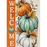 Covido Welcome Fall Pumpkins Decorative Garden Flag Autumn White Teal Pumpkin Farmhouse Yard Outside Decorations Thanksgiving