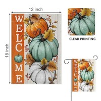 Covido Welcome Fall Pumpkins Decorative Garden Flag Autumn White Teal Pumpkin Farmhouse Yard Outside Decorations Thanksgiving