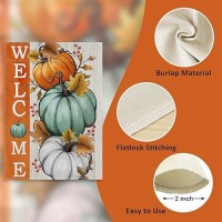 Covido Welcome Fall Pumpkins Decorative Garden Flag Autumn White Teal Pumpkin Farmhouse Yard Outside Decorations Thanksgiving