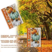 Covido Welcome Fall Pumpkins Decorative Garden Flag Autumn White Teal Pumpkin Farmhouse Yard Outside Decorations Thanksgiving