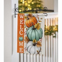 Covido Welcome Fall Pumpkins Decorative Garden Flag Autumn White Teal Pumpkin Farmhouse Yard Outside Decorations Thanksgiving