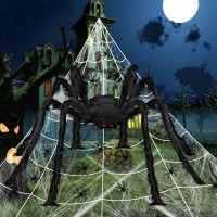 Angelhood Halloween Decorations Giant Spider 66Ft Realistic Large Hairy Spider Scary Furry Spider Props For Indoor Outdoor Yard