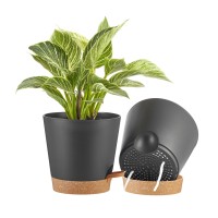 Faithland 2Pack 8 Inch Planter Pots For Indoor Outdoor Plants Self Watering Flower Pots With Deep Reservoir Black With Terrac