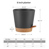 Faithland 2Pack 8 Inch Planter Pots For Indoor Outdoor Plants Self Watering Flower Pots With Deep Reservoir Black With Terrac