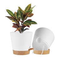 Faithland 2Pack 9 Inch Planter Pots For Indoor Outdoor Plants Self Watering Flower Pots With Deep Reservoir White With Terrac