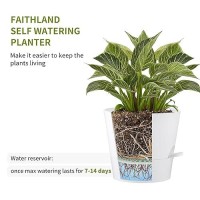 Faithland 2Pack 9 Inch Planter Pots For Indoor Outdoor Plants Self Watering Flower Pots With Deep Reservoir White With Terrac