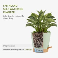 Faithland 2Pack 10 Inch Planter Pots For Indoor Outdoor Plants Self Watering Flower Pots With Deep Reservoir Green With Terra