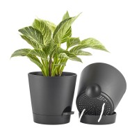 Faithland 2Pack 8 Inch Planter Pots For Indoor Outdoor Plants Self Watering Flower Pots With Deep Reservoir Black