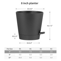 Faithland 2Pack 8 Inch Planter Pots For Indoor Outdoor Plants Self Watering Flower Pots With Deep Reservoir Black