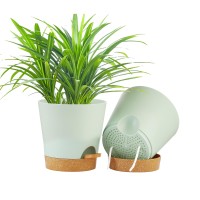 Faithland 2Pack 9 Inch Planter Pots For Indoor Outdoor Plants Self Watering Flower Pots With Deep Reservoir Green With Terrac