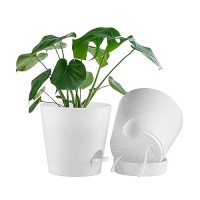 Faithland 2Pack 9 Inch Planter Pots For Indoor Outdoor Plants Self Watering Flower Pots With Deep Reservoir White