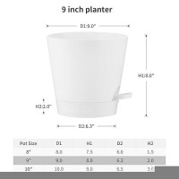 Faithland 2Pack 9 Inch Planter Pots For Indoor Outdoor Plants Self Watering Flower Pots With Deep Reservoir White