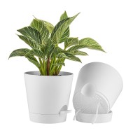 Faithland 2Pack 8 Inch Planter Pots For Indoor Outdoor Plants Self Watering Flower Pots With Deep Reservoir White