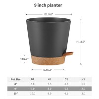 Faithland 2Pack 9 Inch Planter Pots For Indoor Outdoor Plants Self Watering Flower Pots With Deep Reservoir Black With Terrac