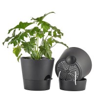 Faithland 2Pack 10 Inch Planter Pots For Indoor Outdoor Plants Self Watering Flower Pots With Deep Reservoir Black