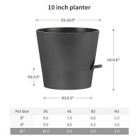 Faithland 2Pack 10 Inch Planter Pots For Indoor Outdoor Plants Self Watering Flower Pots With Deep Reservoir Black