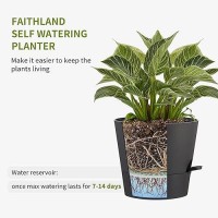 Faithland 2Pack 10 Inch Planter Pots For Indoor Outdoor Plants Self Watering Flower Pots With Deep Reservoir Black