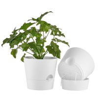 Faithland 2Pack 10 Inch Planter Pots For Indoor Outdoor Plants Self Watering Flower Pots With Deep Reservoir White