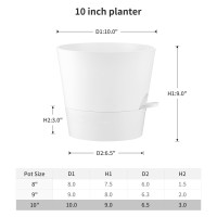 Faithland 2Pack 10 Inch Planter Pots For Indoor Outdoor Plants Self Watering Flower Pots With Deep Reservoir White