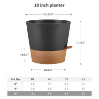 Faithland 2Pack 10 Inch Planter Pots For Indoor Outdoor Plants Self Watering Flower Pots With Deep Reservoir Black With Terra