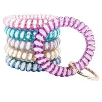 Bihrtc 6Pcs Spiral Bracelet Wrist Keychains Elastics Coils Wristband Key Chain Bracelets Plastic Spring Flexible Spiral Wrist Ke